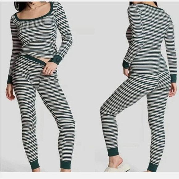 Victoria's Secret Other - Victoria's Secret Green and White Striped Pajama Set